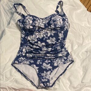 Elegant Blue and White Floral One Piece Swimsuit